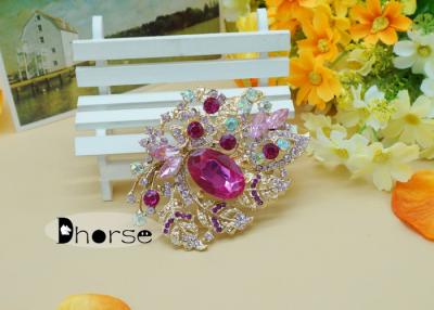 China Shiny Fuschia Flower Vintage Rhinestone Brooches For Wedding Occasion for sale