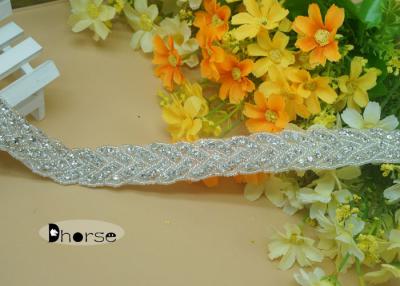 China Custom Silver Beaded Crystal Bridal Rhinestone Beaded Trim For Wedding Dress for sale