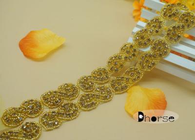 China Gold Stone Bling Bling Iron On Rhinestone Beaded Trim For Wedding Dress for sale