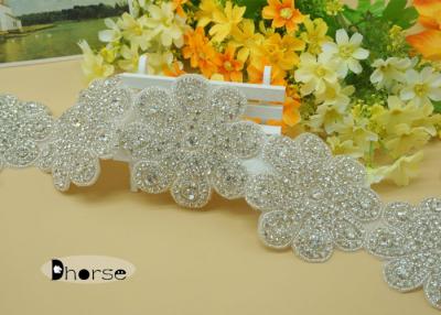 China Handmade Flower Design Iron On Decorative Crystal Bridal Trim For Wedding Dress for sale