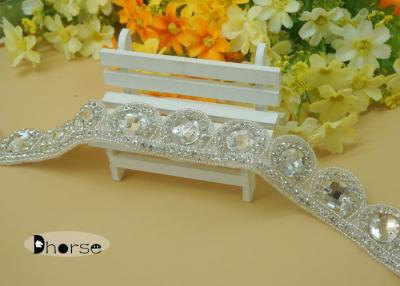 China Handmade Hot Fix Bling Bling Decorative Rhinestone Fabric Trim For Wedding Dress for sale