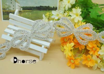 China Handmade Bow Design Bling Bling Decorative Rhinestone Beaded Trim For Wedding Dress for sale