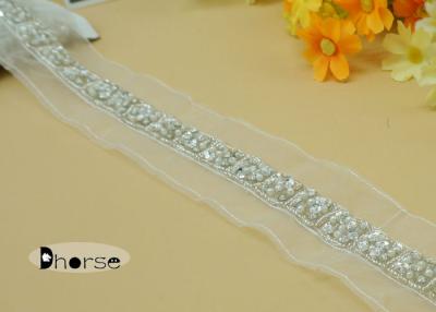 China White Bridal Trim By The Yard With Sequins , Garment Decorative Beaded Trim for sale