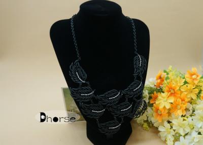 China Black Alloy Leaves Chunky Handmade Beaded Necklaces With Rhinestones for sale