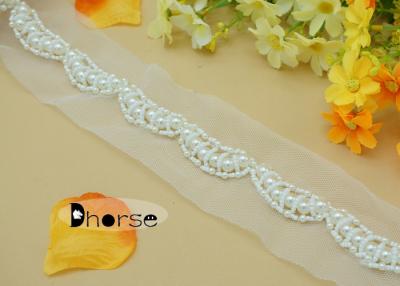 China Handmade White Pearl Sew On Beaded Trim By The Yard For Garment for sale