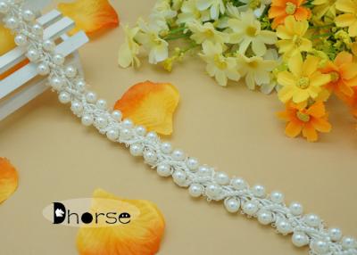 China Fashion Pearl Beaded Trim By The Yard With Cord Bottom , Beaded Bridal Trim for sale