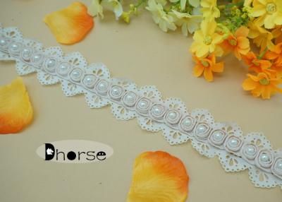 China Pink Chiffon White Pearl Beaded Applique Trim For Ladies Dress for sale