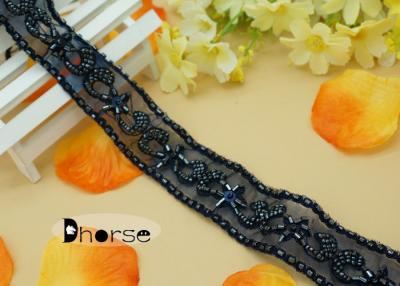 China Blue Flower Pattern Beaded Trim By The Yard For Dresses Decoration for sale