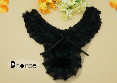 China Winter Black / White Fur Beaded Neckline Applique For Ladies Dress for sale