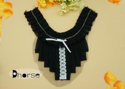 China Ladies Blouse Black / White Front Chiffon Neckline Applique With Bow for sale