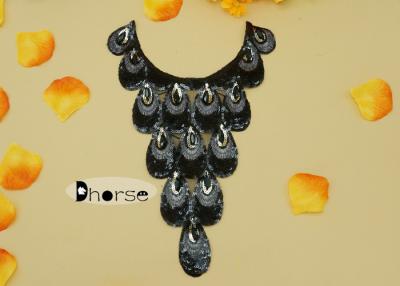 China Peacock Beaded Neckline Applique With Resin Stone , Beaded Sequin Appliques for sale