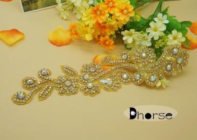 China Applique goteado diamante artificial bajo de los vestidos de noche de la piedra del Ab del oro con diseño floral en venta