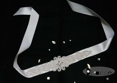 China Silver Beaded Rhinestone Bridal Sash , Rhinestone Belts For Bridal Gowns for sale