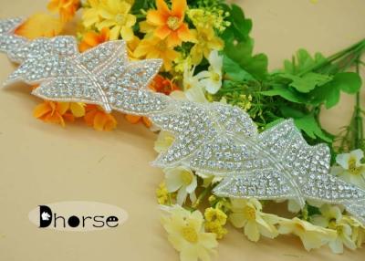 China Handmade Decorative Fabric Rhinestone Applique Trim with Leaf Design for sale