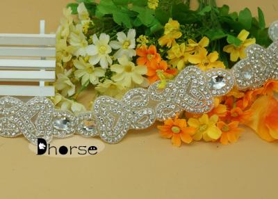 China Silver Beaded Crystal Rhinestone Applique Trim , Beaded Bridal Trim for sale