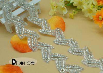 China Leaf shape Iron On Beaded Trims For Wedding Gowns , Rhinestones Trim By The Yard for sale