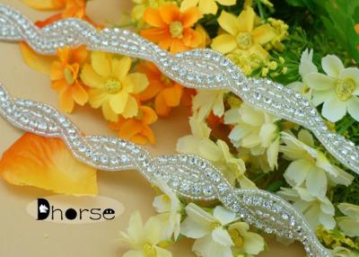 China Wedding Dress Iron On Rhinestone Trimming , Silver Beaded Applique Trim for sale