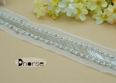 China Handmade Mesh Sewing White Pearl Beaded Trim By The Yard For Garment for sale