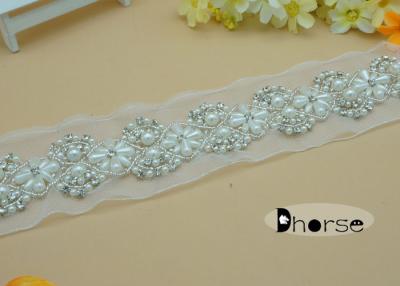 China White Hand Sew On Rhinestone Pearl Beaded Trim For Wedding Dress for sale