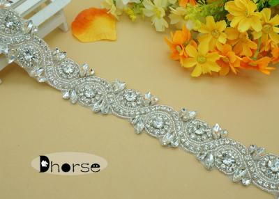 China Custom Silver Beaded Rhinestone Applique Trim For Wedding Dress for sale