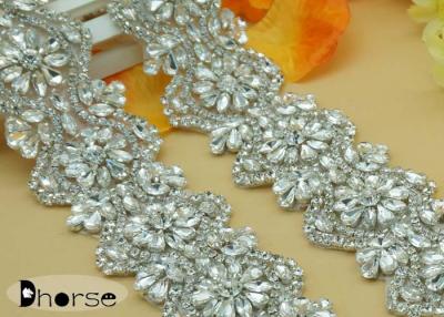 China Silver Beaded Bridal Sash Applique Crystal Rhinestone Trimming For Dress for sale