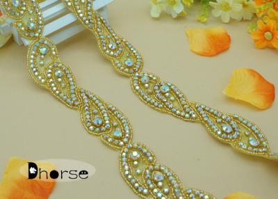 China Custom Gold Base AB stone Rhinestone Applique Trim For Dresses for sale