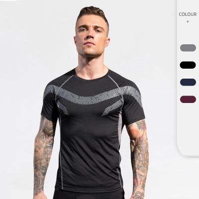 China High-Elasticity Running Quick-Dry Breathable Quick-Dry Men's Fitness Sportswear T-shirt Printed Short Sleeve Training Tight Top for sale