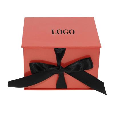 China Handmade Custom Printing Square Flip Top Gift Box With Orange Ribbon for sale