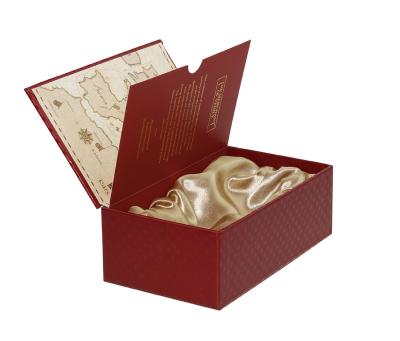 China Handmade Luxury Red Texture Paper Perfume Gift Box With Satin Insert for sale