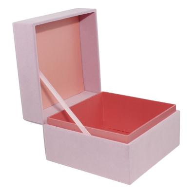 China Handmade Classy Square Flip Top Lid Rose Velvet Jewelry Gift Box for sale