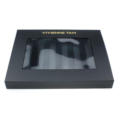 China Handmade Luxury Rectangle Black Drawer Gift Box With Window And EVA Insert for sale