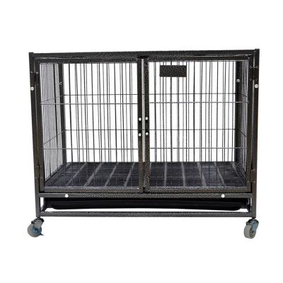 China Viable Wholesale Cheap Collapsible Iron Metal Dog Crates With Divider And 4 Wheels For Large Dogs for sale