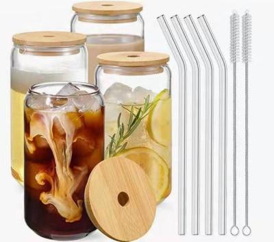 China Stocked 16 Ounce Beer Can Eco - Friendly Transparent Glass With Lid And Straw for sale