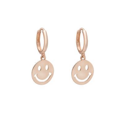 China Xiqi cute solid gold plated happy face charm silver earrings fun huggie smiley circles silver earrings for sale