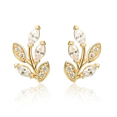 China Cute Xiqi Gold Plated Leaf Earrings 925 Sterling Silver Earrings Shape Leaf Stud For Ladies for sale