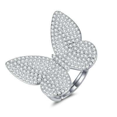 China Xiqi Jewelry CLASSIC Butterfly 925 Sterling Silver Ring Wholesale Fashion Adjustable With Stones White Zircon for sale