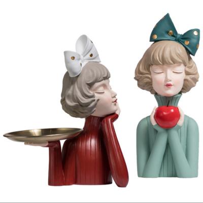 China Nordic Europe Resin Bubble Girl Fruit Sculpture Tray Storage Ornaments Resin Crafts For Modern Home Decoration for sale