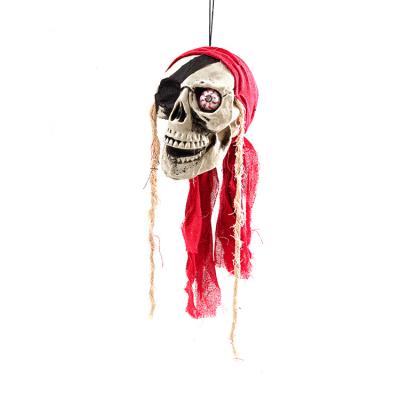 China Size Plastic Quality Props Human Skull Model Luminous Hanging Head Halloween Stage Decoration for sale