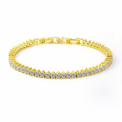 China TRENDY Jewelry 18K Gold Thin 3mm Zircon Tennis Brass Bracelet for sale