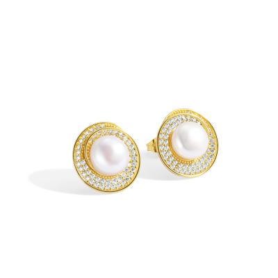 China Jewelry CLASSIC Brass Zircon Pave Design 14k Gold Thin Stud Earring for sale