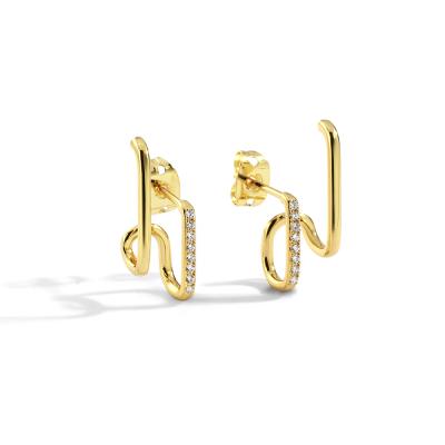 China CLASSIC 14K Gold Thin Jewelry Brass Stud Earrings With Crystal for sale