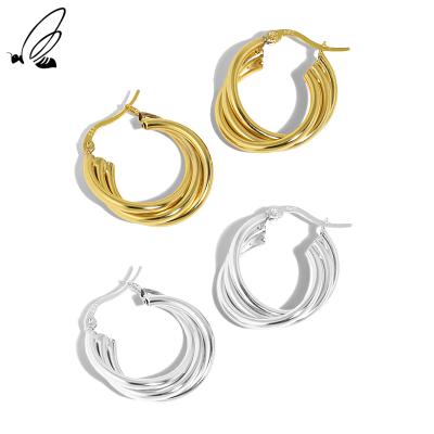 China FASHIONABLE Luxury Sterling Silver Twist Lines Design Minimalist Multilayer Circle Earrings Gift For Women for sale