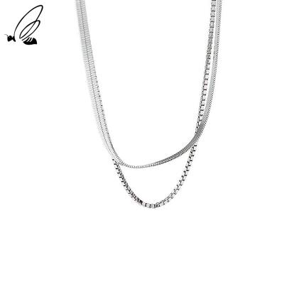 China TRENDY Double Layer 925 Sterling Silver Snake Bone Design Gold Necklace Box Chain Necklace for sale