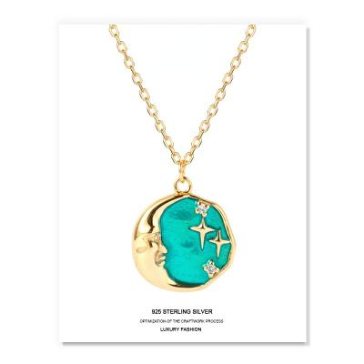 China FASHIONABLE Luxury Design Sterling Silver Boho Moon Star Necklace Enamel Pendant Necklace for sale