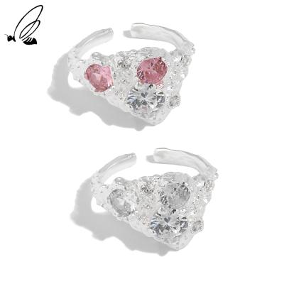 China FASHIONABLE Luxury 925 Sterling Silver Adjustable Irregular Outer Zircon Ring For Girl for sale