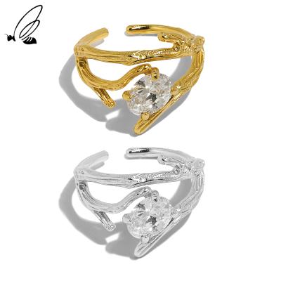 China FASHIONABLE Rope Design Zircon 925 Sterling Silver Opening Ring Luxury Female Rings for sale