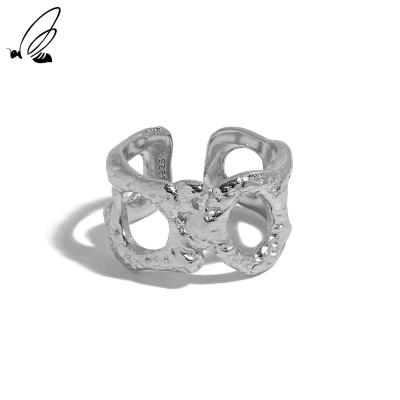 China Irregular x-shaped cavity FASHIONABLE Ring Adjustable Openning Ring wide of 925 Sterling Silver for sale