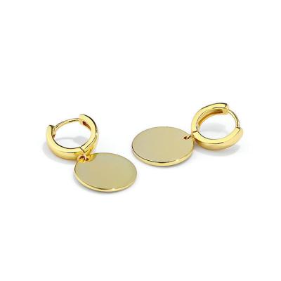 China FASHIONABLE 925 Sterling Silver Hoops Earrings Gold Huggie Earings With Disc Dangle for sale