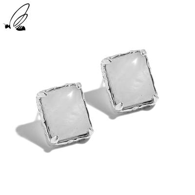 China FASHIONABLE Korean Micro Geometric Inlaid Rectangle Crystal Earrings Luxury 925 Sterling Silver Women Ear Stud For for sale