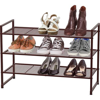 China Portable Shoes Rack Classic Single Shelf Housewares 3 Tier Stackable Shoes Shelving Storage Shelf Bronze for sale